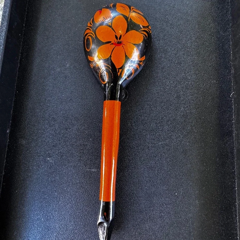 Vintage Khokhloma Wooden Spoon Hand‎ Painted Floral Folk Art Decor